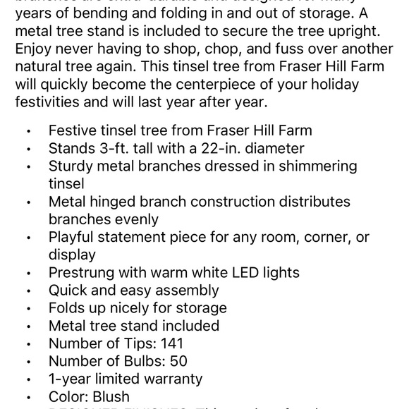 Fraser Hill Farm 3-ft. Blush Tinsel Christmas Tree - Picture 5 of 7